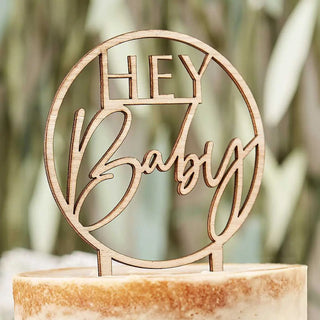 Ginger Ray | Wooden Hey Baby Shower Cake Topper | Baby Shower Supplies Nz