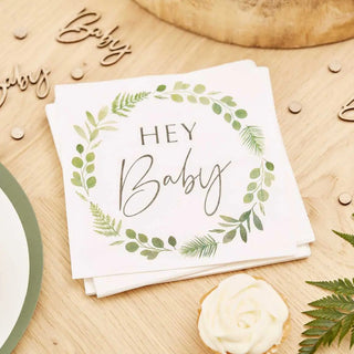 Ginger Ray | Botanical Hey Baby Shower Napkins | Baby Shower Supplies NZ