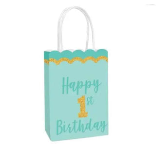 Amscan | Blue 1st Birthday Glittered Paper Party Bags - 8 Pkt | Blue 1st Birthday Party Supplies NZ 