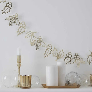 Ginger Ray | Gold Holly Christmas Bunting Decoration | Christmas Decorations NZ