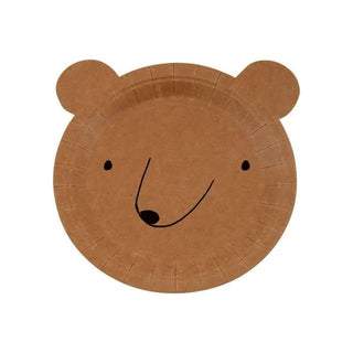 Meri Meri | Let's Explore Brown Bear Shaped Plates Lunch | Woodland party supplies