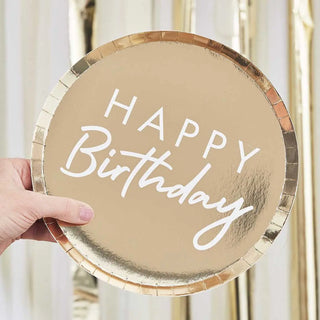 Ginger Ray | Gold Happy Birthday Plates | Gold Party Supplies NZ