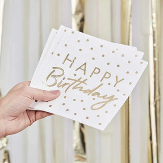 Ginger Ray | Gold Happy Birthday Napkins | Gold Party Supplies NZ