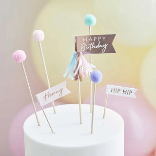 Ginger Ray | Pom Pom Birthday Cake Toppers | Pastel Party Supplies NZ