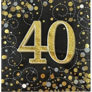 Sparkling Fizz Black & Gold 40th Napkins 16 Pkt