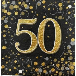 Alpen | sparkling fizz black & gold 50th napkins | 50th party supplies