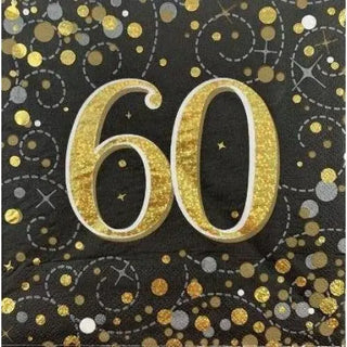 Sparkling Fizz Black & Gold 60th Napkins 16 Pkt