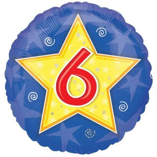 Stars & Swirls Age 6 Foil Balloon | 6th Birthday Party Supplies NZ