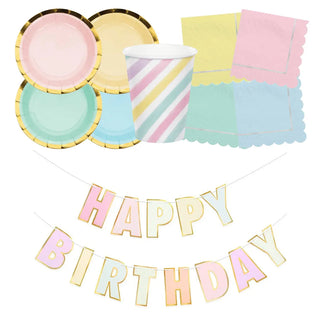 Pastel Happy Birthday Banner Assembled and Hanging Paper Fans Party  Decorations Kit for Pastel Birthday Decorations
