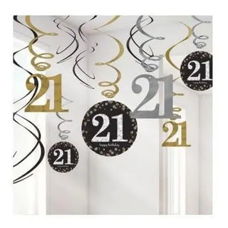 Amscan | Sparkling Black 21st Swirl Decorations | 21st Party Theme & Supplies