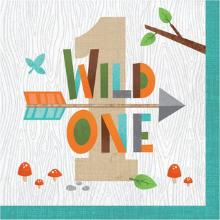 Wild One Woodland Animals 1st Birthday Napkins - Lunch | Woodland Party Theme & Supplies | mscan