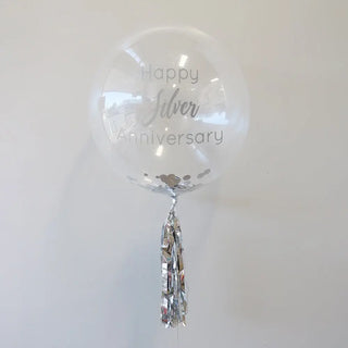 Personalised Silver Confetti Tassel 25th Anniversary Bubble Balloon