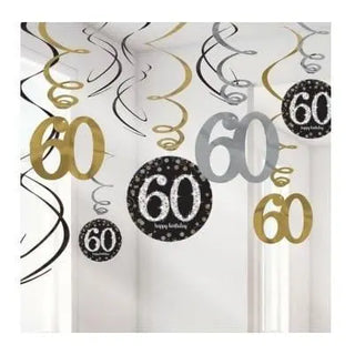Amscan | Sparkling Black 60th Swirl Decorations | 60th Party Theme & Supplies