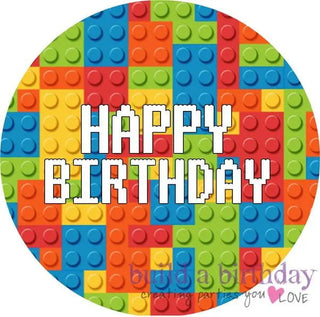 Building Blocks Happy Birthday Edible Cake Image