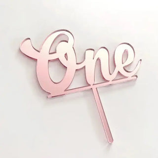 Rose Gold Mirror Cake Topper - One | 1st Birthday Party Theme & Supplies | Cake Craft
