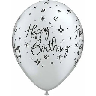 Happy Birthday Silver Sparkles & Swirls Balloon | Silver Party Theme & Supplies | Qualatex