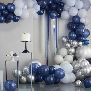 Ginger Ray | Luxe Silver Navy & Blue Balloon Arch Kit | Blue Party Supplies NZ