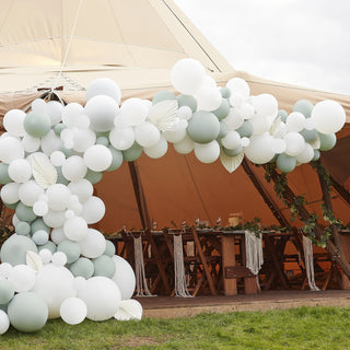 Ginger Ray | Luxe Sage & White Balloon Arch and Fans Kit | Sage Party Supplies NZ