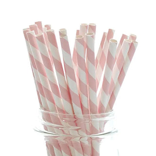 Baby Pink Striped Paper Straws | Baby Pink Party Supplies