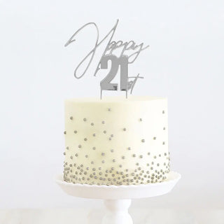 Happy 21st Silver Cake Topper | 21st Birthday Party Theme & Supplies | 