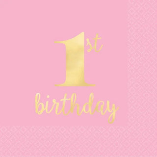 Pink 1st Birthday Napkins | Girl's 1st Birthday Party Supplies