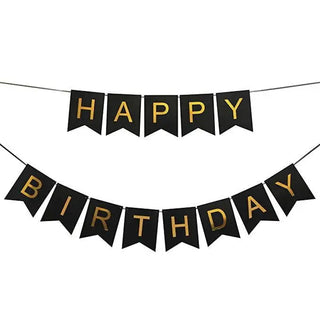 Black and Gold Happy Birthday Banner | Black and Gold Party Supplies