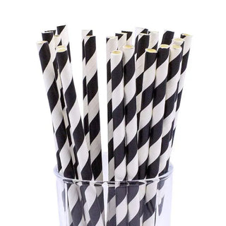 Black Striped Paper Straws | Black Party Supplies