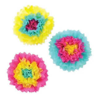 Beistle | yellow, blue and pink tissue flowers | Encanto party supplies NZ