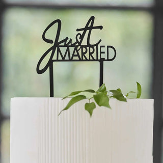 Ginger Ray | Black Acrylic Just Married Wedding Cake Topper | Wedding Supplies NZ