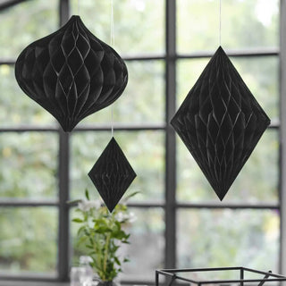 Ginger Ray | Black Honeycomb Paper Hanging Decorations | Black Party Supplies NZ