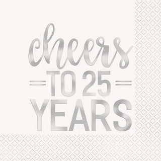 Cheers to 25 Years Napkins - Lunch | 25th Anniversary Party Theme & Supplies | 