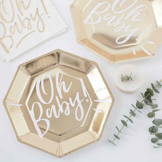 Ginger Ray Oh Baby! Plates - Dinner | Baby Shower Party Theme & Supplies