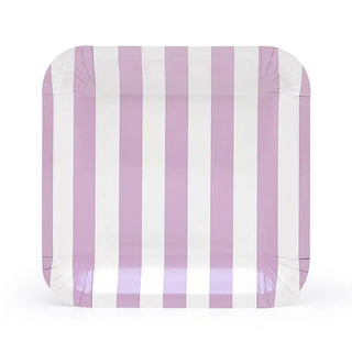 Sambellina Lavender Candy Stripe Square Plates - Lunch | Stripe Party Theme & Supplies