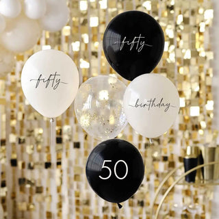 Ginger Ray | Champagne Noir 50th Birthday Balloons | 50th Birthday Party Supplies NZ