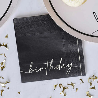 Ginger Ray | Nude & Black Happy Birthday Napkins | Black Party Supplies NZ