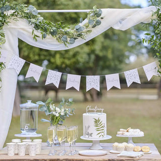 Ginger Ray | White & Green Botanical Christening Bunting | Christening Supplies NZ