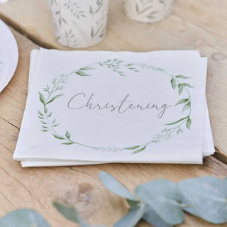 Ginger Ray | White & Green Christening Napkins | Christening Supplies NZ