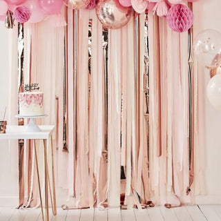 Ginger Ray | Pink & Rose Gold Streamers Backdrop Kit | Pink Party Supplies
