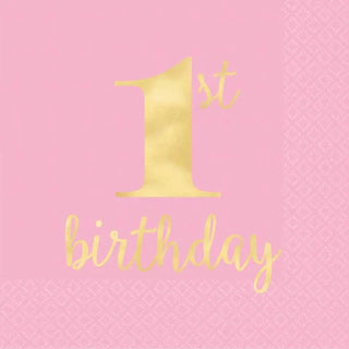 1st Birthday Pink Napkins - Lunch | 1st Birthday Party Theme & Supplies | Amscan