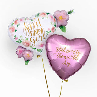 Welcome Baby Girl Personalised Foil Duo by Pop Balloons