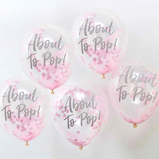 Ginger Ray Oh Baby! About to Pop Pink Confetti Balloons | Baby Shower Party Theme & Supplies