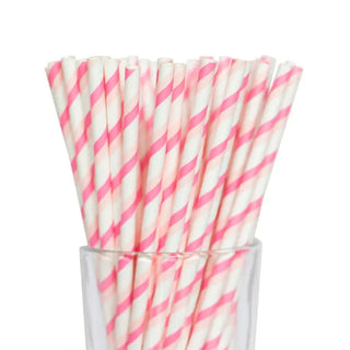 Double Pink Stripe Paper Straws - 25 Pkt