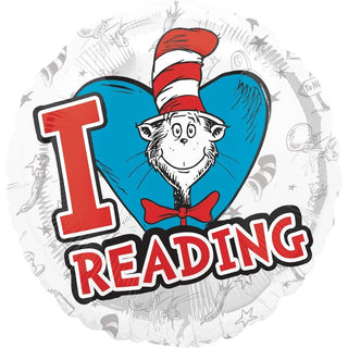 Angram | Dr Suess I love reading foil balloon | dr suess party supplies NZ