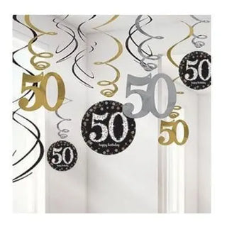 Amscan | Sparkling Black 50th Swirl Decorations | 50th Party Theme & Supplies