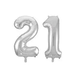 Meteor | Large Number 21 Foil Balloons - Silver 