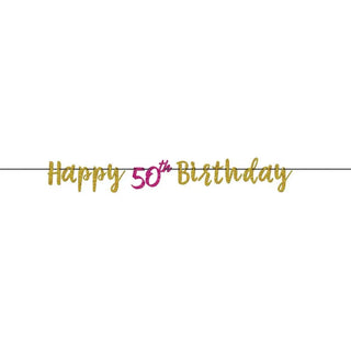 Amscan / pinkgoldglitter50thbirthdaybanner / Bunting and Garland