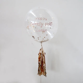 Personalised Rose Gold Confetti Tassel Happy 21st Bubble Balloon 