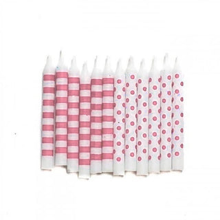 Lovely Pink Dots & Stripes Candles | Pink Party Supplies NZ