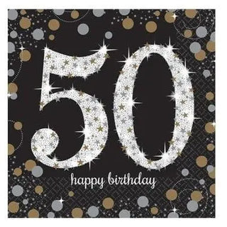 Amscan | Sparkling Black 50th Napkins