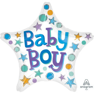 Baby Boy White Star Shaped Foil Balloon